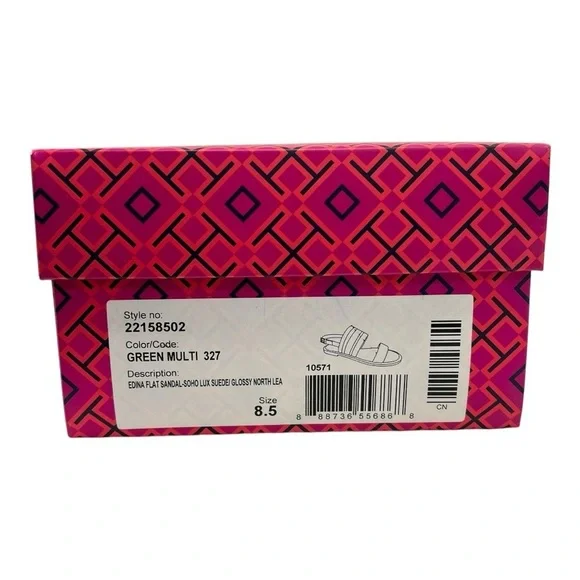 Tory Burch Edina Green Leather Colorblock Slingback Soho Lux Sandals Women’s 8.5 - Picture 12 of 16